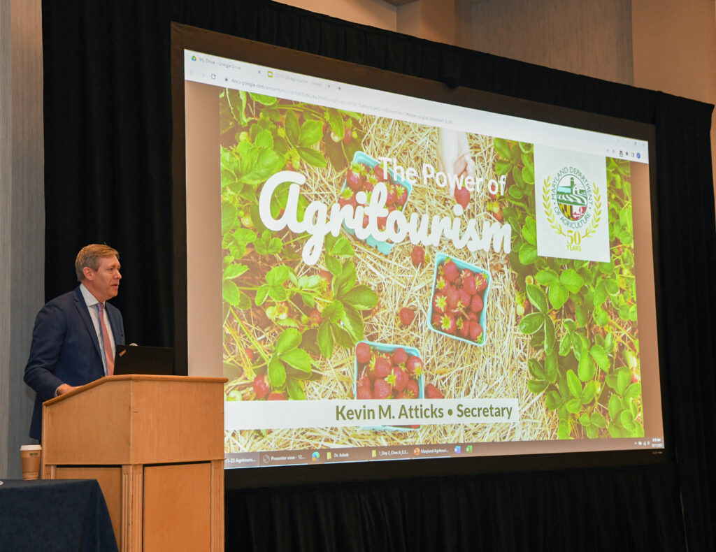 Maryland Secretary of Agriculture Kevin Atticks speaks at the Maryland Agritourism Conference in 2023.